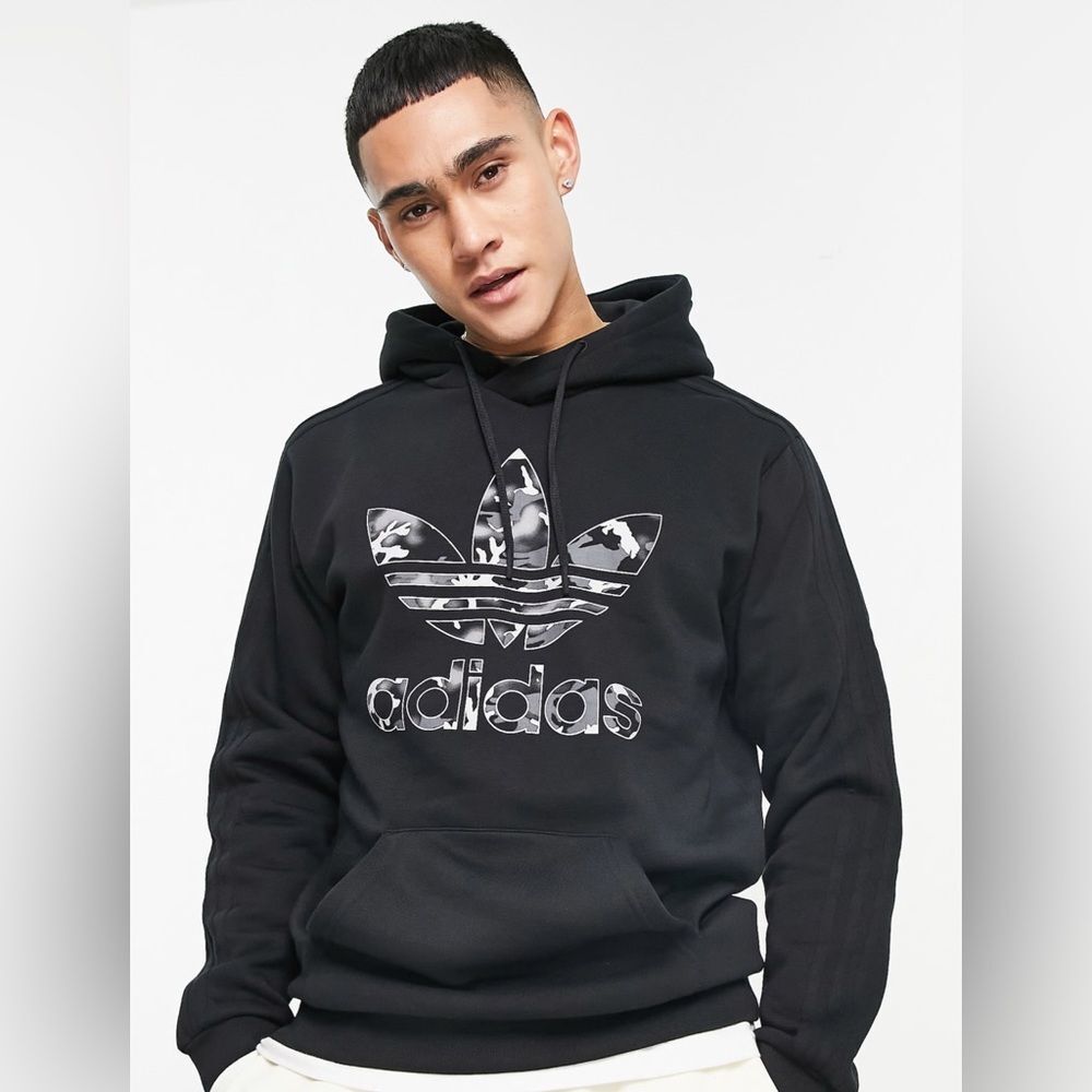 Adidas Originals Sweatshirt Black Mens Sz M Graphic Camo Cotton Infill Hoodie